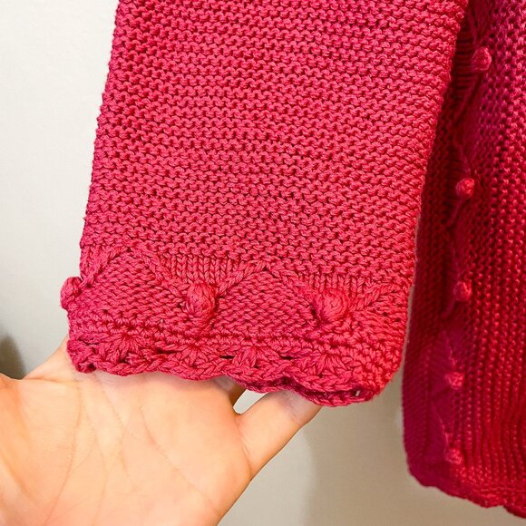 Artesanias Pachamama Pink Handmade Wool Peruvian Sweater Cardigan, Size Medium - Picture 6 of 10